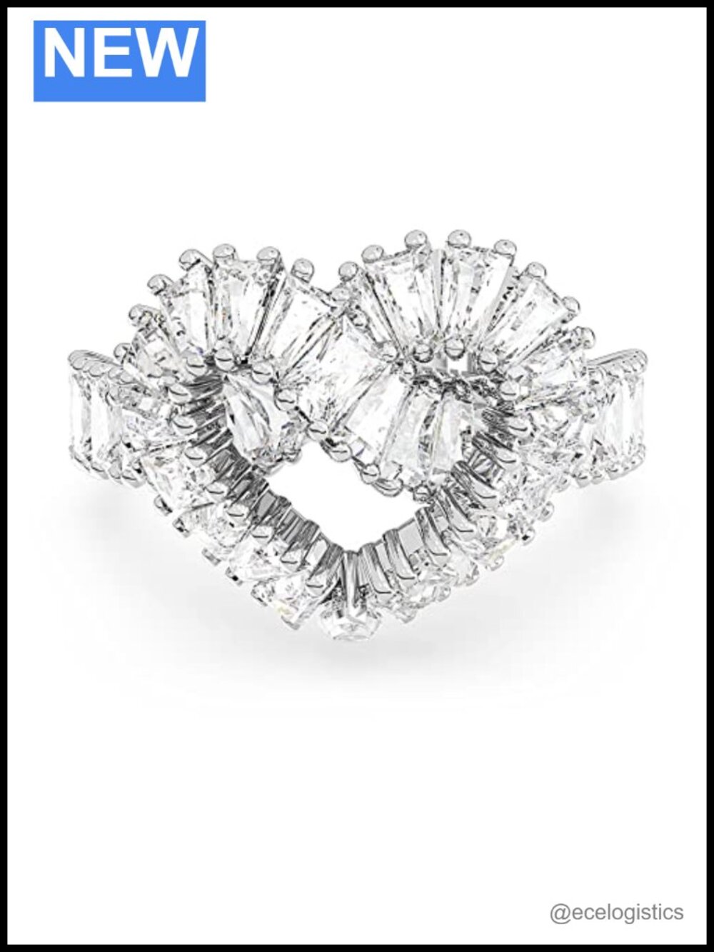 Matrix Cocktail Ring Mixed Cut Clear Stones Rhodium Finish Size 5